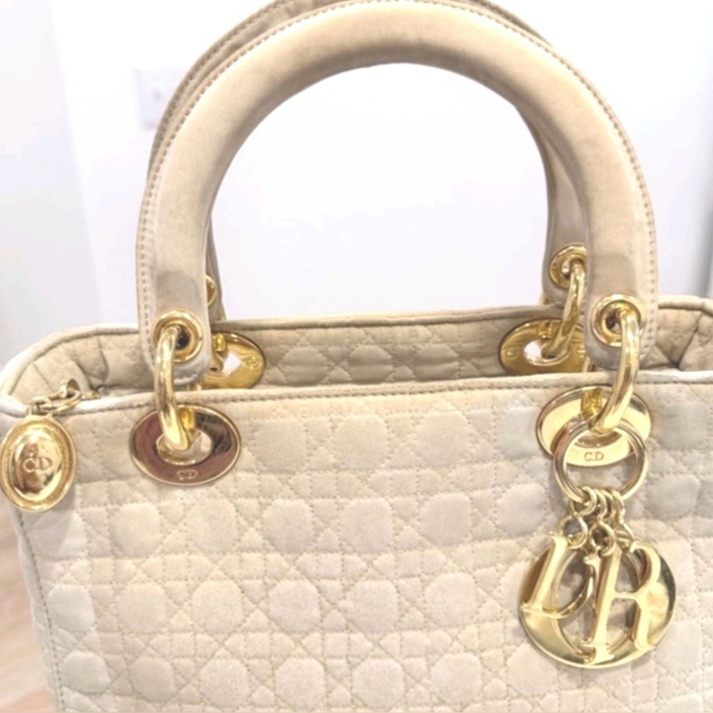 Christian Dior Vintage Lady Dior Bag Cannage Tan Quilt Nylon Medium COA included - Picture 4 of 15